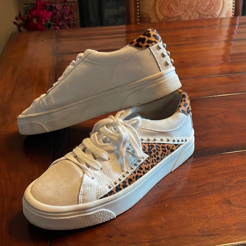 Zara fashion sneakers with studs. Awesome cheetah pattern and suede toe.